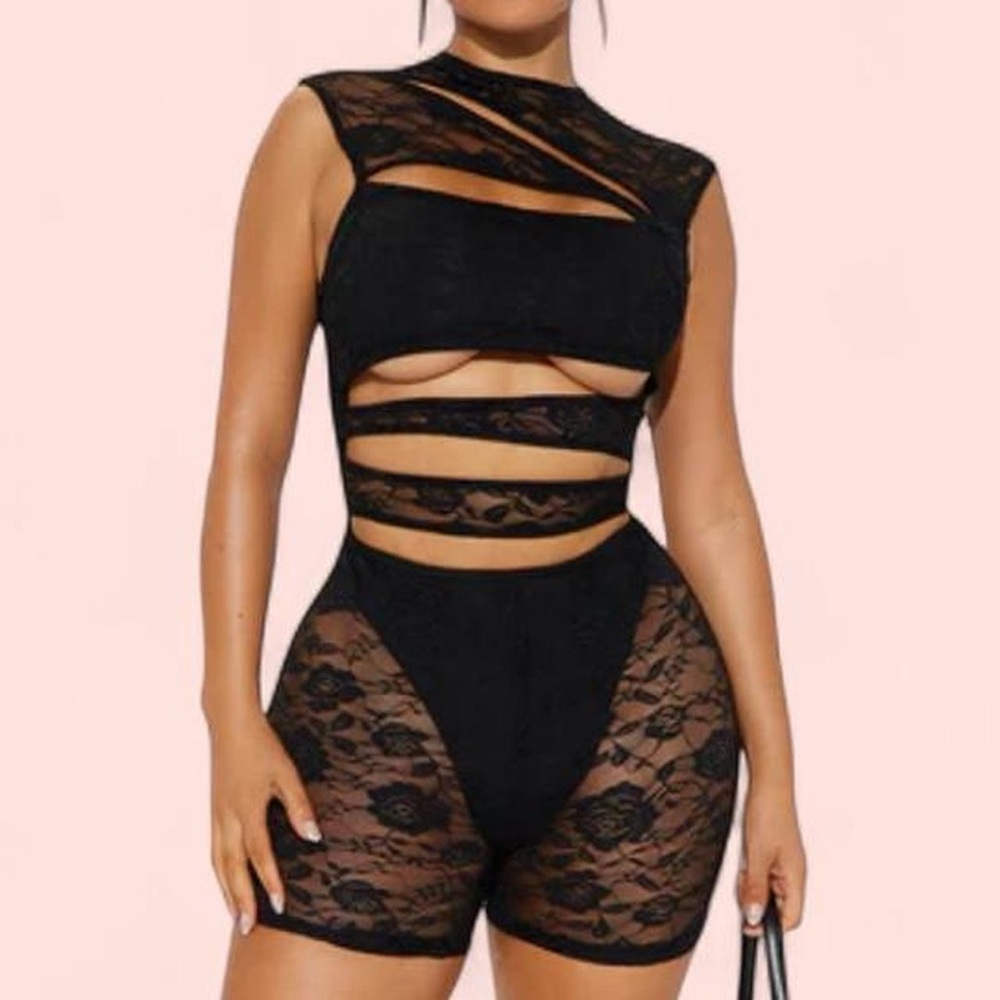 Black Lace Cutout Bodysuit